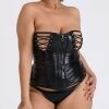 Lovehoney Plus Size Fierce Leather-Look Lace-Up Bustier Set -Online Sex toys shop 79735 a44246 black x size 000