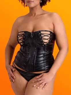 Lovehoney Plus Size Fierce Leather-Look Lace-Up Bustier Set -Online Sex toys shop 79735 a44246 black x size 001