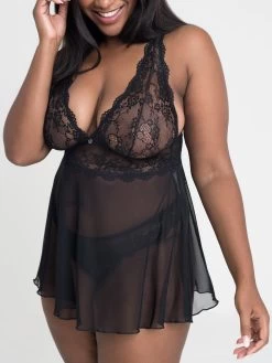 Lovehoney Plus Size Bombshell Black Lace Babydoll Set