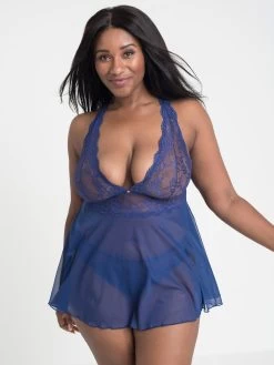 Lovehoney Plus Size Bombshell Blue Lace Babydoll Set