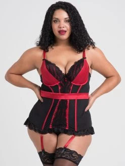 Lovehoney Plus Size Empress Red Satin And Lace Basque Set