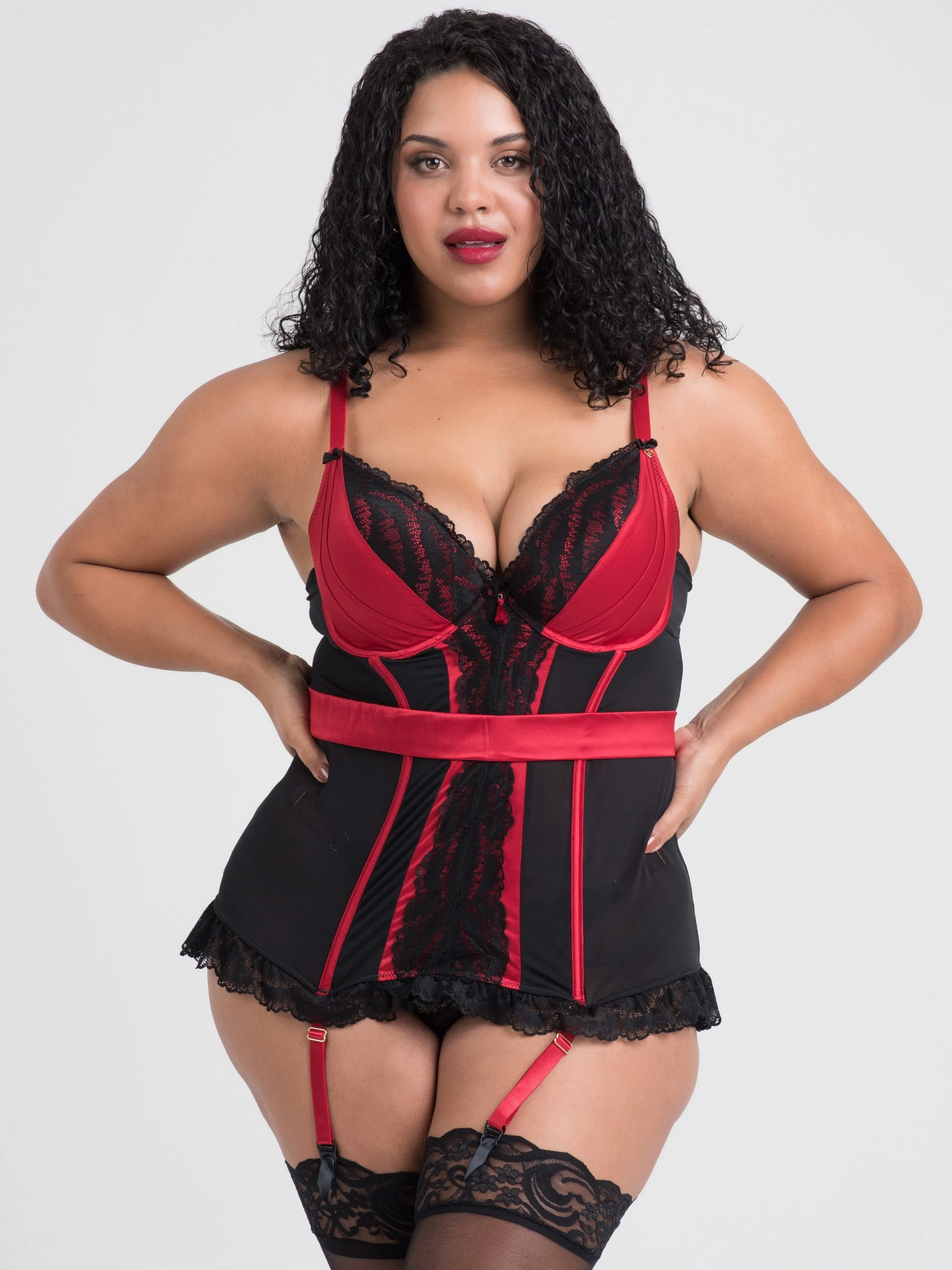 Lovehoney Plus Size Empress Red Satin And Lace Basque Set 3 Lovehoney Plus Size Empress Red Satin And Lace Basque Set