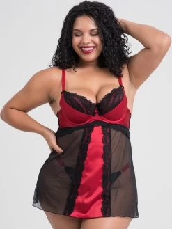 Lovehoney Plus Size Empress Red Satin And Lace Chemise Set