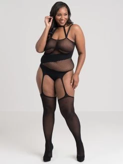 Lovehoney Plus Size Asymmetric Fishnet Garter Bodystocking -Online Sex toys shop 80693 a44806 black x size 001