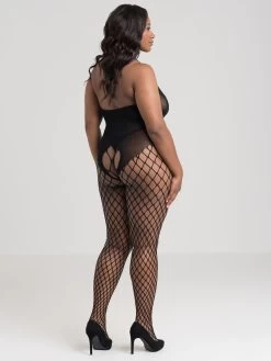 Lovehoney Plus Size Fishnet Criss-Cross Cut-Out Crotchless Bodystocking -Online Sex toys shop 80697 a44809 black x size 002
