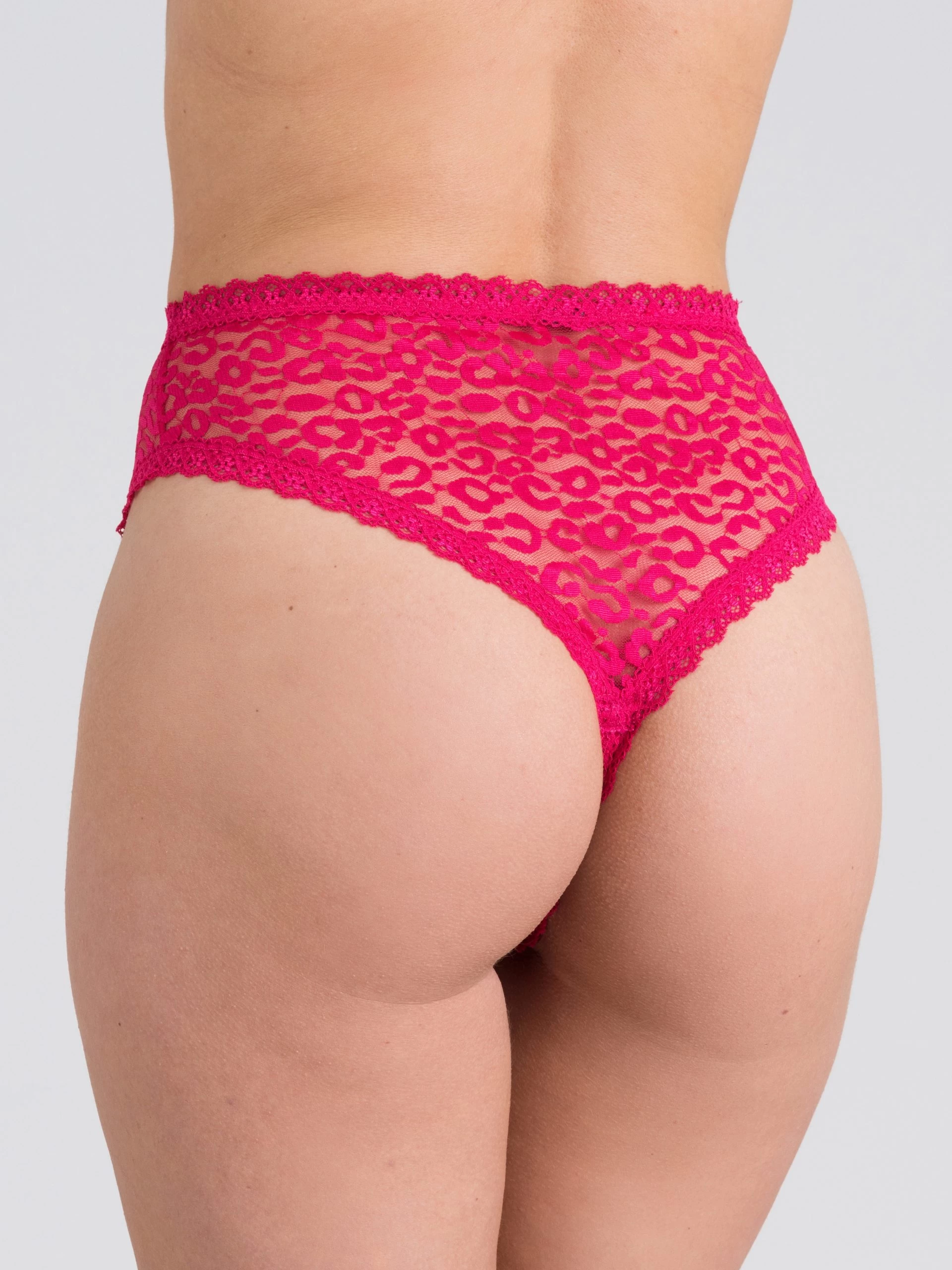 Lovehoney Pink High-Waisted Leopard Lace Thong 3 Lovehoney Pink High-Waisted Leopard Lace Thong