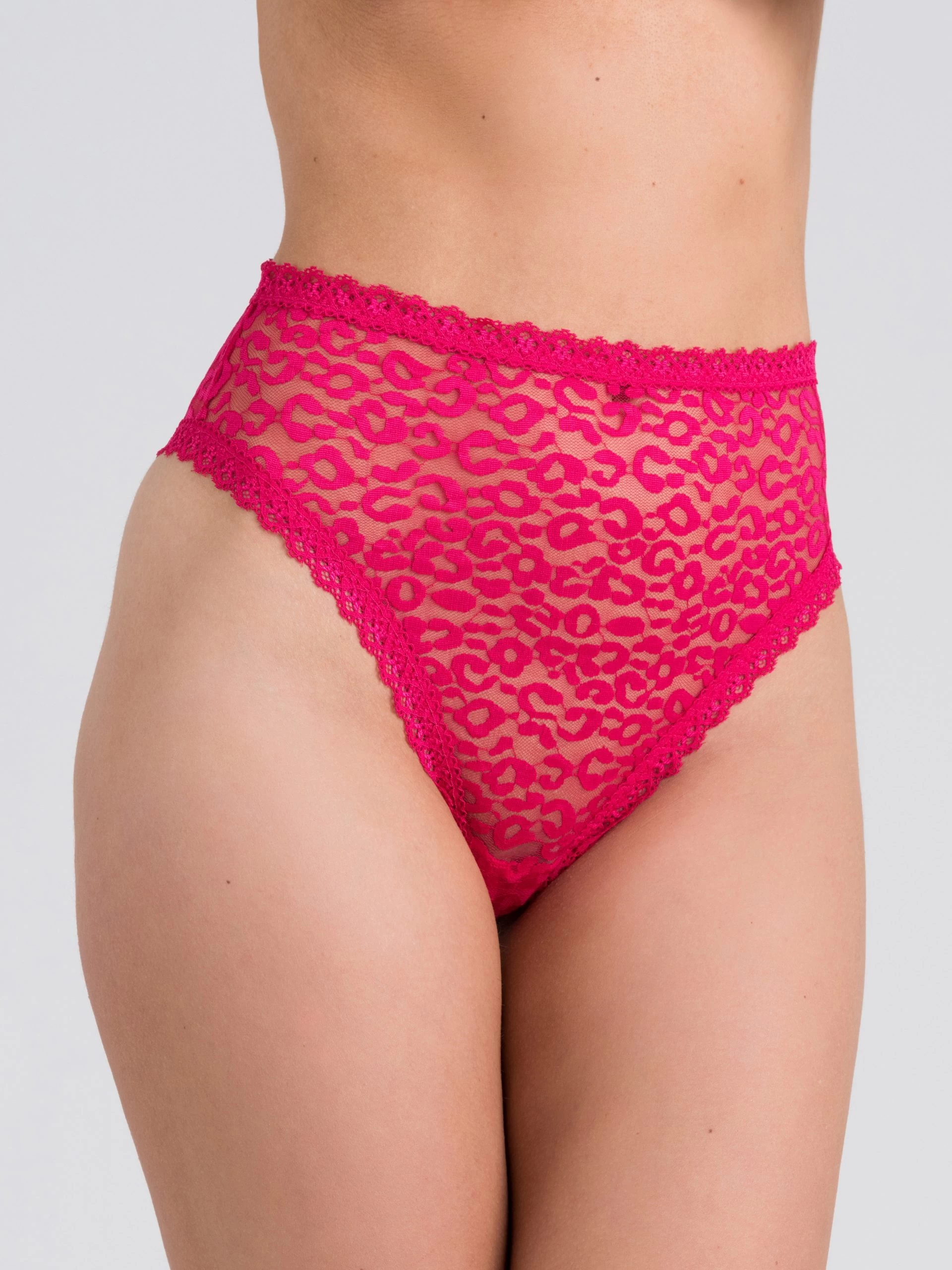 Lovehoney Pink High-Waisted Leopard Lace Thong 5 Lovehoney Pink High-Waisted Leopard Lace Thong - Image 3