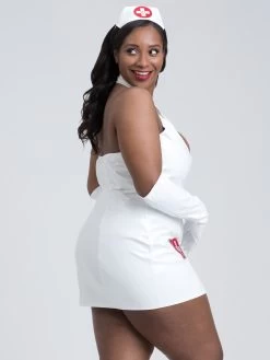 Lovehoney Fantasy Plus Size Naughty PVC-Look Nurse Costume -Online Sex toys shop 80868 a44922 white x size 002