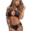 Exposed Lust Black Wet Look Studded Keyhole Bra Set