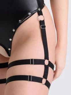 Lovehoney Fierce Tough Love Wet Look Studded Open-Cup Crotchless Teddy -Online Sex toys shop 81790 a45374 black regular 004