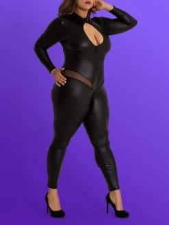 Lovehoney Plus Size Fierce Wet Look Zipper Cut-Out Catsuit -Online Sex toys shop 82571 a45890 black x size 001