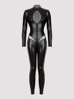 Lovehoney Plus Size Fierce Wet Look Zipper Cut-Out Catsuit -Online Sex toys shop 82571 a45890 black x size 005