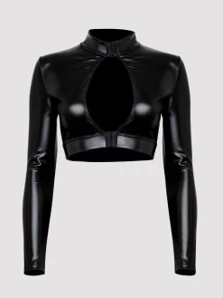 Lovehoney Fierce Wet Look Long Sleeve Cut-Out Crop Top