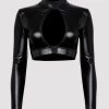 Lovehoney Plus Size Fierce Wet Look Long Sleeve Cut-Out Crop Top -Online Sex toys shop 82583 a45894 black x size 000