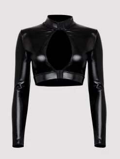Lovehoney Plus Size Fierce Wet Look Long Sleeve Cut-Out Crop Top