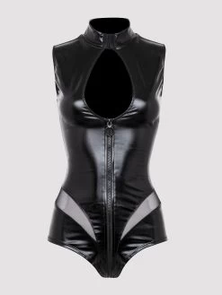 Lovehoney Plus Size Fierce Wet Look Zipper Cut-Out Teddy