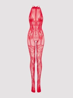 Lovehoney Red Lace Crotchless Basque Bodystocking