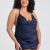 Lovehoney Plus Size Dark Orchid Navy Satin And Lace Chemise