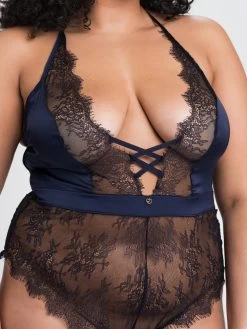 Lovehoney Plus Size Dark Orchid Navy Satin And Lace Plunge Teddy -Online Sex toys shop 82734 a45952 blue x size 002