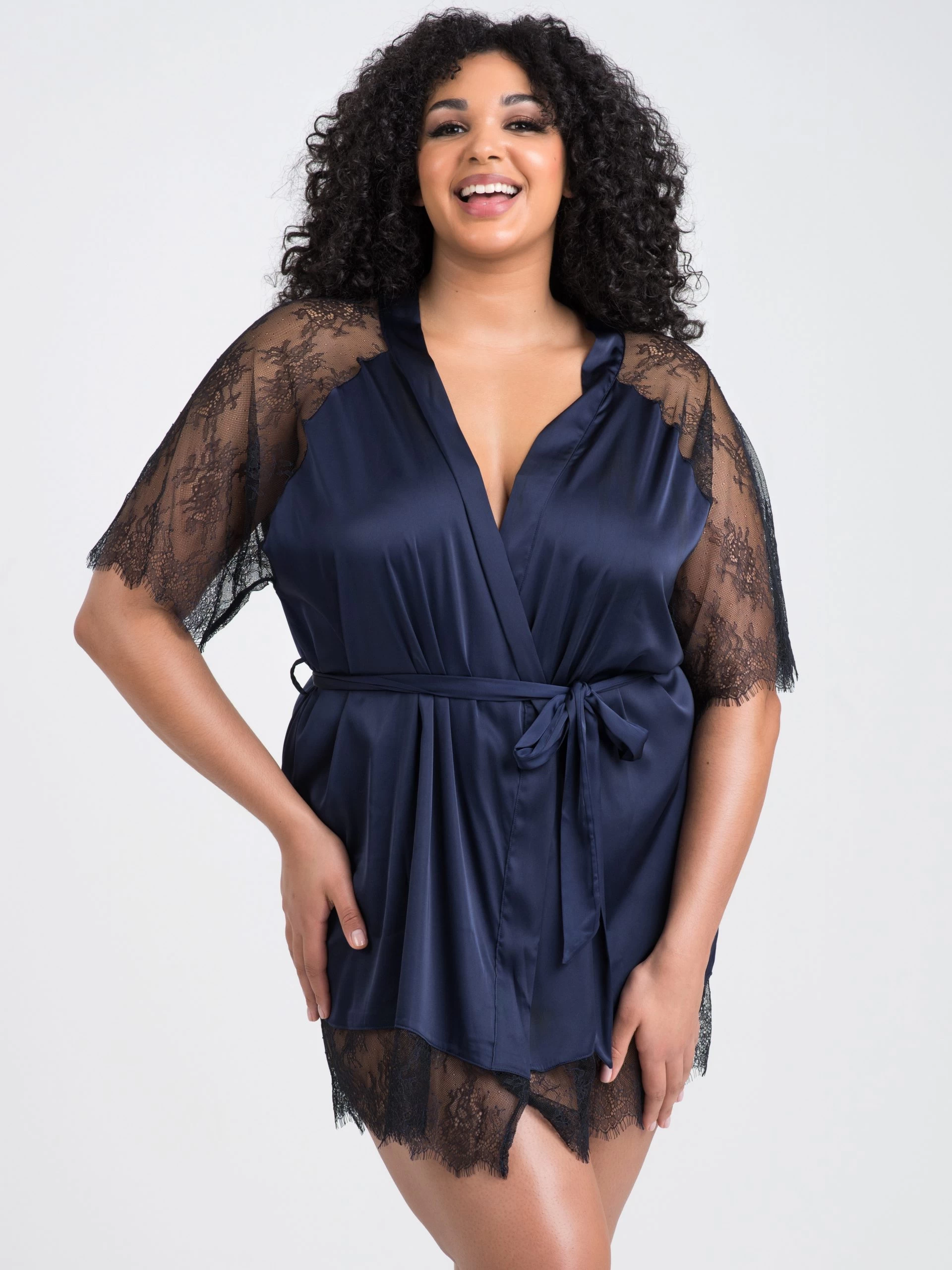 Lovehoney Plus Size Dark Orchid Navy Satin And Lace Robe 3 Lovehoney Plus Size Dark Orchid Navy Satin And Lace Robe