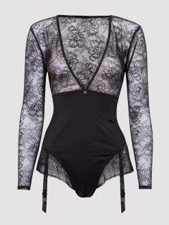 Lovehoney Hourglass Black Smoothing Long Sleeve Crotchless Teddy