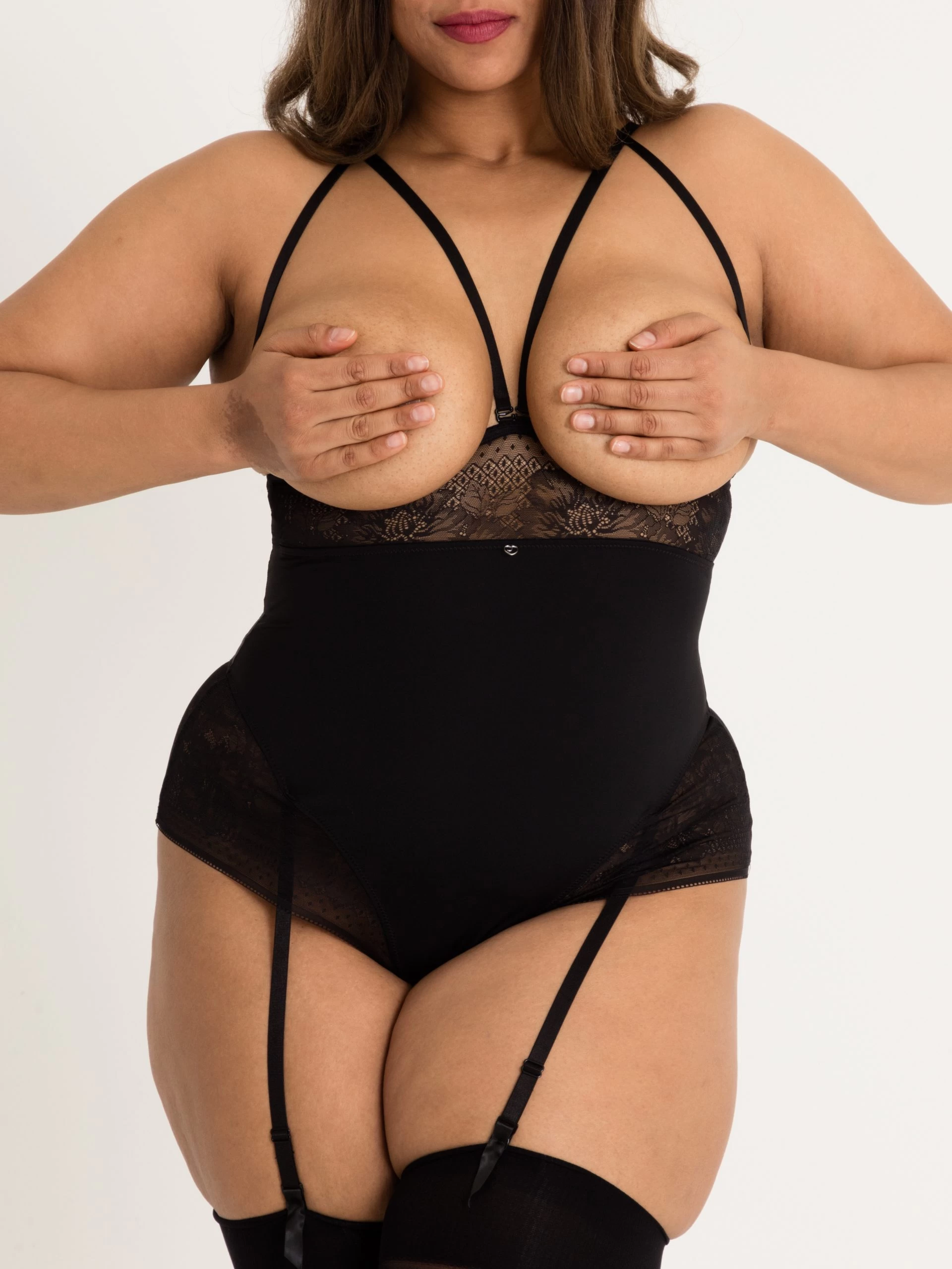 Lovehoney Plus Size Hourglass Black Smoothing Open-Cup Crotchless Teddy 3 Lovehoney Plus Size Hourglass Black Smoothing Open-Cup Crotchless Teddy