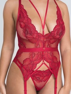 Lovehoney Tiger Lily Red Floral Lace Bustier Set -Online Sex toys shop 83343 a46332 red regular 004