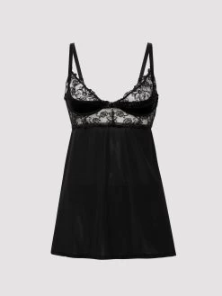 Lovehoney Lotus Black Sheer Embroidered Chemise Set