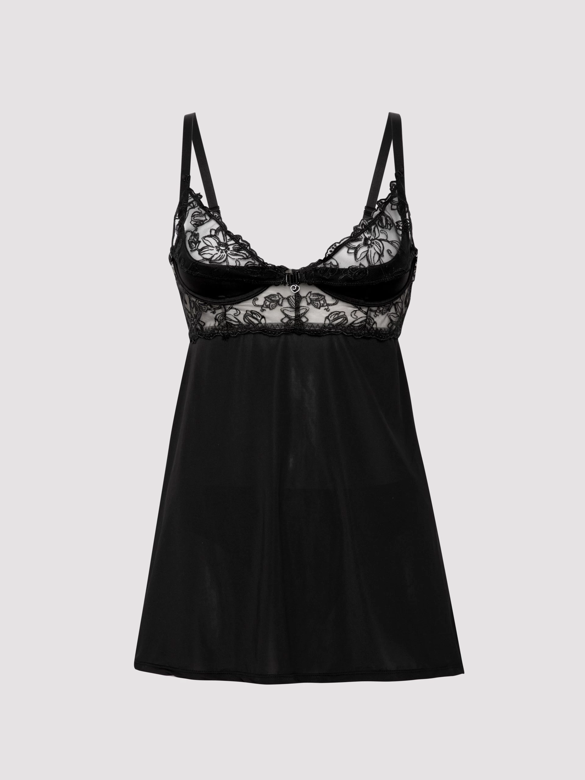 Lovehoney Lotus Black Sheer Embroidered Chemise Set 3 Lovehoney Lotus Black Sheer Embroidered Chemise Set