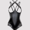 Lovehoney Plus Size Fierce Romance Black Wet Look And Lace Open-Cup Teddy