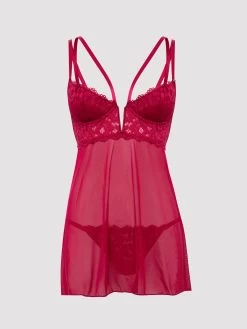 Lovehoney Parisienne Wine Lace Plunge Babydoll Set