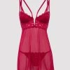 Lovehoney Plus Size Parisienne Wine Lace Plunge Babydoll Set