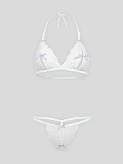 Lovehoney Peek-a-Boo White Lace Bra And Crotchless G-String