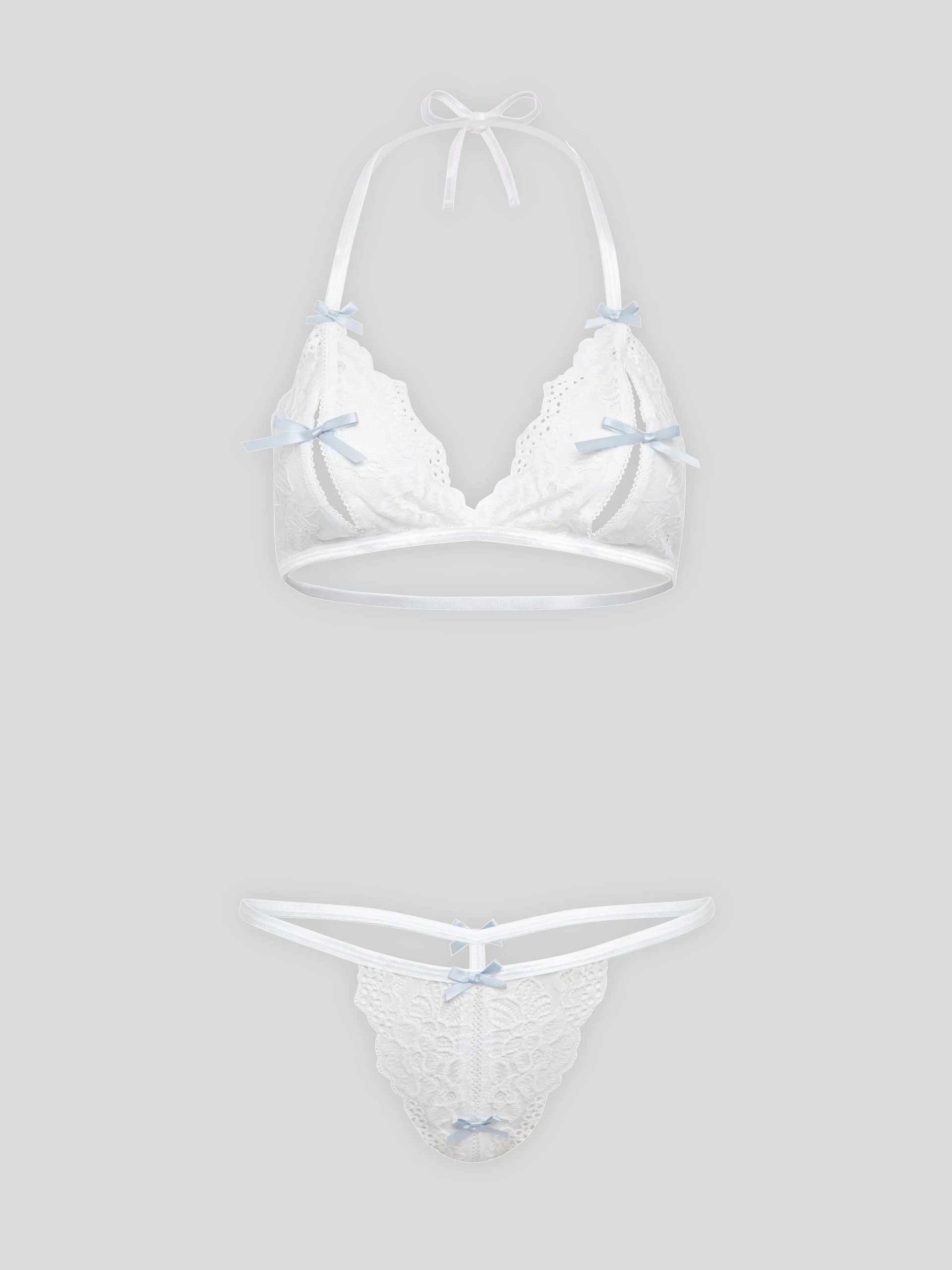 Lovehoney Peek-a-Boo White Lace Bra And Crotchless G-String 3 Lovehoney Peek-a-Boo White Lace Bra And Crotchless G-String