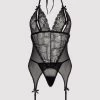 Lovehoney Plus Size Peek-a-Boo Black Lace Merry Widow Bustier Set