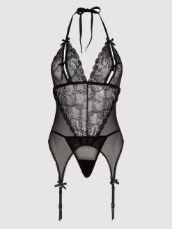 Lovehoney Plus Size Peek-a-Boo Black Lace Merry Widow Bustier Set