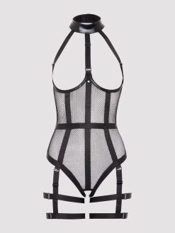 Lovehoney Fierce Siren Fishnet And Wet Look Open-Cup Teddy