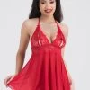 Lovehoney Peek-a-Boo Red Lace Babydoll Set