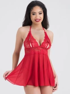 Lovehoney Peek-a-Boo Red Lace Babydoll Set