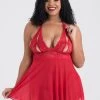 Lovehoney Plus Size Peek-a-Boo Red Lace Babydoll Set