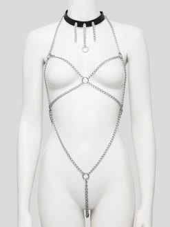 DOMINIX Deluxe Open-Body Chain Harness With Leather Collar