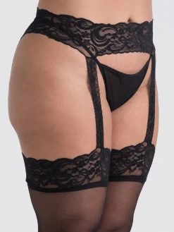 Lovehoney Plus Size Black Lace Garter Tights -Online Sex toys shop 84095 a46830 black x size 003