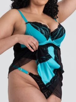 Lovehoney Plus Size Empress Blue Satin And Lace Chemise Set -Online Sex toys shop 84135 a44498 blue x size 002