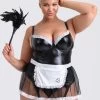 Lovehoney Fantasy Plus Size Deluxe Wet Look French Maid Costume -Online Sex toys shop 84201 a46888 black x size 000