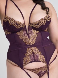 Lovehoney Plus Size Parisienne Luxe Purple Lace Basque Set