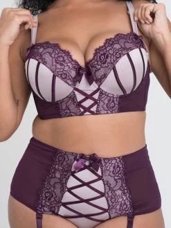 Lovehoney Plus Size Boudoir Belle Plum Push-Up Longline Bra Set -Online Sex toys shop 84249 a39708 purple x size 002
