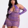 Lovehoney Plus Size Viva Purple Cut-Out Long Sleeve Mini Dress