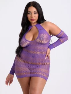 Lovehoney Plus Size Viva Purple Cut-Out Long Sleeve Mini Dress