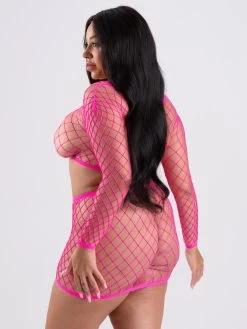 Lovehoney Plus Size Viva Neon Pink Fishnet Top And Skirt Set -Online Sex toys shop 84426 a47030 pink x size 002