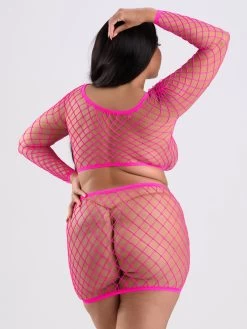 Lovehoney Plus Size Viva Neon Pink Fishnet Top And Skirt Set -Online Sex toys shop 84426 a47030 pink x size 003